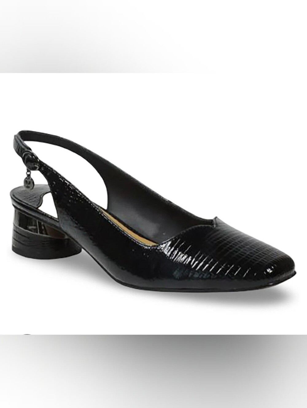 J. Renee Black Snake Lizard Embossed Slingback Pumps Womens 11W Low Block Heel